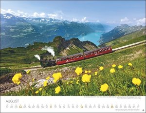 Schweizer Eisenbahnen Kalender 2024. Foto-Wandkalender mit Aufnahmen unterschiedlicher Lokomotiven vor den schönsten Schweizer Landschaften. Natur und Technik in einem Wandkalender!