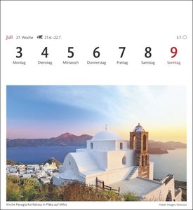 Griechische Inseln Sehnsuchtskalender 2023. Reise-Kalender mit 12 atemberaubenden Postkarten der schönsten Plätze Griechenlands. Postkartenkalender 2023. 16x17,5 cm.