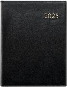 Wochenbuch Leder schwarz 2025 - 1W/2S - 21x26,5 - mit Eckperforation und Fadensiegelung - Büro-Kalender - 728-2120
