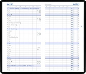 Taschenplaner schwarz 2025 - Bürokalender 9,5x16 cm - 32 Seiten - 1 Monat auf 2 Seiten - separates Adressheft - faltbar - Notizheft - 520-1020