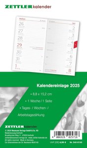 Kalender-Ersatzeinlage 2025 - für den Taschenplaner Typ 540 - 8,8x15,2 cm - 1 Woche auf 1 Seiten - separates Adressheft - faltbar - Notizheft - 520-6198