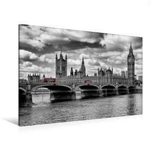 Premium Textil-Leinwand 120 cm x 80 cm quer LONDON Westminster Bridge und Houses of Parliament