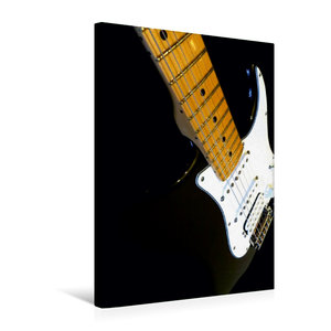 Premium Textil-Leinwand 50 cm x 75 cm hoch E-Gitarre vor schwarzem Hintergrund