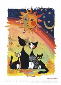 Rosina Wachtmeister Edition Kalender 2023. Die charakteristischen Katzen in einem hochwertigen Kunstkalender, in Szene gesetzt mit Gold- und Silberprägung. Wandkalender XXL