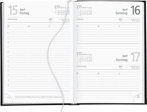 Buchkalender schwarz 2023 - Bürokalender 14,5x21 cm - 7 Tage auf 6 Seiten - wattierter Kunststoffeinband - Stundeneinteilung 7 - 19 Uhr - 873-0020