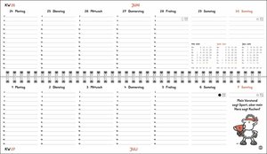 sheepworld Wochenquerplaner 2024. Praktischer Tischquerkalender mit Spiralbindung und niedlichen Schaf-Cartoons. Liebevoll illustrierter Tisch-Kalender.