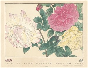 Flower Art Kalender 2024. Japanische Farbholzschnitte mit zarten Blumendarstellungen in einem großen Wand-Kalender. Tolles Geschenk für Kunstliebhaber. Poster-Kalender 2024 im Querformat. 44x34 cm.