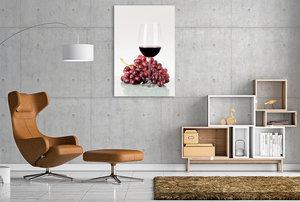 Premium Textil-Leinwand 80 cm x 120 cm  hoch Rote Weintrauben und Rotwein im Weinglas