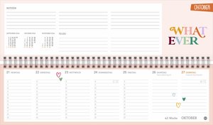 Design Wochenquerplaner 2024. Wochenkalender in frischen Farben zur Übersicht bei der Planung aller wichtigen Termine. Tischkalender für Büro und zu Hause mit Platz für Notizen.