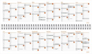 Design Wochenquerplaner 2024. Wochenkalender in frischen Farben zur Übersicht bei der Planung aller wichtigen Termine. Tischkalender für Büro und zu Hause mit Platz für Notizen.