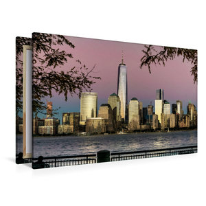 Premium Textil-Leinwand 120 cm x 80 cm quer Blick von New Jersey auf Midtown Manhattan bei Sonnenuntergang