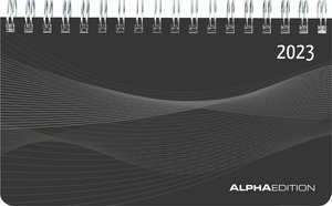 Querkalender Mini PP-Einband schwarz 2023 - Büro-Planer 15,6x9 cm - Tisch-Kalender - 1 Woche 2 Seiten - Ringbindung - Alpha Edition
