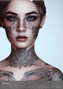 Digitale Tattoo-Schönheiten - Computerträume aus der KI (Premium, hochwertiger DIN A2 Wandkalender 2023, Kunstdruck in Hochglanz)