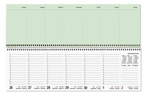 Tischquerkalender Perfo grün 2022 - 31,6x10,6 cm - 1 Woche 2 Seiten - Stundeneinteilung 7-20 Uhr - jeder Tag einzeln abtrennbar - 130-0013