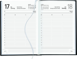 Zettler Buchkalender 2025 14,5x21 cm schwarz Bürokalender 1 Tag auf 1 Seite wattierter Kunststoffeinband Stundeneinteilung 7-19 Uhr