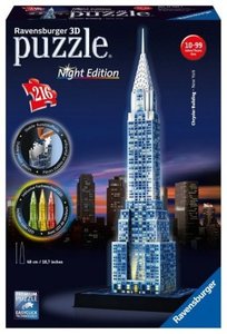 Ravensburger 3D Puzzle 12595 - Chrysler Building Night Edition - einer der berühmtesten Wolkenkratzer New Yorks als LED beleuchtetes Gebäude Modell - für große und kleine Puzzle-Fans ab 8 Jahren