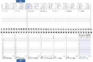Tischquerkalender blau 2023 - 32x10,5 cm - 1 Woche auf 2 Seiten - Bürokalender mit Monatsübersichten - Stundeneinteilung 7 - 20 Uhr - 176-0015