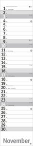 Silberner Langplaner 2024. Praktischer Streifenkalender fürs Büro. Länglicher Wandkalender mit genug Platz für Notizen. Terminkalender 2024. 11 x 49 cm