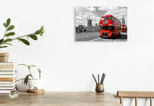 Premium Textil-Leinwand 45 cm x 30 cm quer LONDON Houses of Parliament und rote Busse