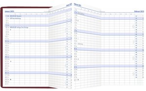 Taschenplaner Leporello PVC bordeaux 2025 - Bürokalender 9,5x16 cm - 1 Monat auf 2 Seiten - separates Adressheft - faltbar - Notizheft - 510-1011