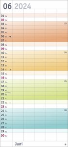 Bunte Wochen-Familienplaner 2024. Praktischer Wandplaner mit 5 Spalten. Familien Wandkalender mit Schulferien und 3-Monats-Ausblick. Terminkalender 2024.