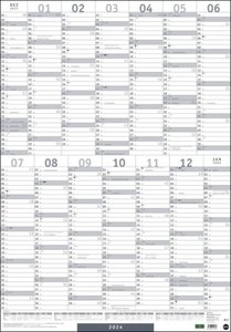 Mega-Posterplaner 2024. Großer Jahresplaner in silber. Wandkalender 2024 zum Eintragen. XXL Büro-Kalender mit Ferienterminen und Feiertagen. 68 x 98 cm
