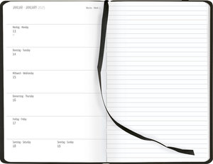 Wochen Notizkalender 18 Monate groß Black 2025 - Taschen-Kalender 13x21 cm - mit Verschlussband & Falttasche - Juli 2024 bis Dez 2025 - Weekly - 128 Seiten