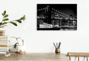 Premium Textil-Leinwand 75 cm x 50 cm quer NYC Brooklyn Bridge und Manhattan Skyline
