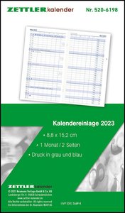 Kalender-Ersatzeinlage 2023 - für den Taschenplaner Typ 530 - 8,8x15,2 cm - 1 Monat auf 2 Seiten - Registerschnitt - separates Adressheft - Notizheft - 530-6198