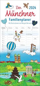 Der Münchner Familienplaner 2024. Familienkalender mit 5 Spalten. Witziger Familien-Wandkalender mit Schulferien. München Kalender 2024.