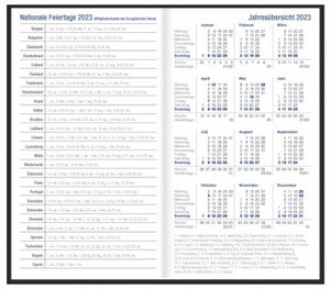 Monats-Taschenkalender 2023. Schwarzer Terminkalender mit herausnehmbarem Adressbuch. Buch-Kalender mit hochwertiger Kunststoffhülle. Taschenkalender 2023 zum Planen von Terminen