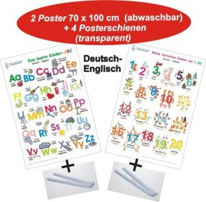 Das bunte Kinder-ABC + Meine tierischen Zahlen von 1-20 Deutsch/Englisch + Posterschienen, mit 2 Beilage, mit 4 Beilage, 2 Teile