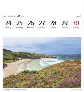 Schottland Sehnsuchtskalender 2024. Postkarten-Fotokalender voll typisch schottischer Motive. Wochenkalender mit Urlaubsfeeling. Die Schönheit Schottlands in einem Kalender. Zum Aufstellen und Aufhängen