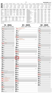3-Monatskalender Streifenplaner 2025 - Büro-Kalender 33x58,8 cm (geöffnet) - mit Datumsschieber - Zettler - 955-0011