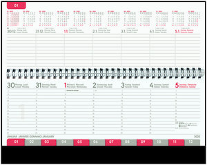 Tisch-Querkalender Balacron schwarz 2025 - Büro-Planer 29,7x13,5 cm - mit Registerschnitt - Tisch-Kalender - verlängerte Rückwand - 1 Woche 2 Seiten