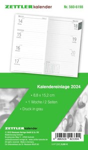 Kalender-Ersatzeinlage 2024 - für den Taschenplaner Typ 560 - 8,8x15,2 cm - 1 Woche auf 2 Seiten - separates Adressheft - Notizheft - 520-6198