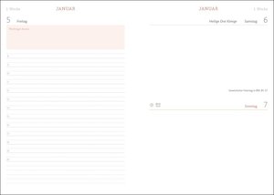 Tages-Kalenderbuch A5 2024. Pinker Terminkalender mit Schulferien und Feiertagen. Buch-Kalender mit Lesebändchen und Gummiband. Taschenkalender 2024 zum Planen von Terminen