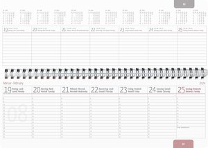 Tisch-Querkalender PP-Einband 2024 - Büro-Planer 29,7x10,5 cm - Tisch-Kalender - silber/grau - Registerschnitt - 1 Woche 2 Seiten - Alpha Edition