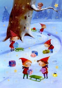 Display Mini-Adventskalender mit Umschlag zum Verschicken mit zauberhaften Wichteln