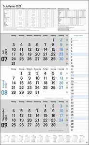 3-Monats-Planer 2023 mit Klappfälzel für Ferientermine. Praktischer Wandplaner mit Datumsschieber. Büro-Kalender mit Notizspalte und Jahresübersicht. Wandkalender 2023