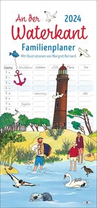 An der Waterkant Familienplaner 2024. Familienkalender mit 5 Spalten. Liebevoll illustrierter Familien-Wandkalender mit Schulferien. Wandplaner 2024 für Nordsee- und Ostsee-Fans.