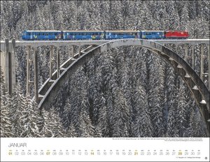 Schweizer Eisenbahnen Kalender 2024. Foto-Wandkalender mit Aufnahmen unterschiedlicher Lokomotiven vor den schönsten Schweizer Landschaften. Natur und Technik in einem Wandkalender!