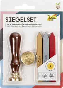 Folia Siegel Set inklusive  Holzgriff, 2x Siegelmotiven, 3x Siegelwachs