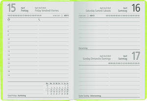 Taschenkalender grün 2023 - Bürokalender 10,2x14,2 - 1 Tag auf 1 Seite - robuster Kartoneinband - Stundeneinteilung 7-19 Uhr - Blauer Engel - 610-0713