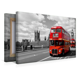 Premium Textil-Leinwand 45 cm x 30 cm quer LONDON Houses of Parliament und rote Busse