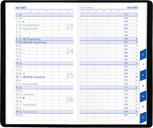 Taschenplaner schwarz 2025 - Bürokalender 9,5x16 cm - 32 Seiten - mit Registerschnitt - 1 Monat auf 2 Seiten - faltbar - Notizheft - 530-1020