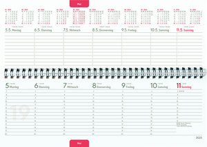 Tisch-Querkalender Style Rosen 2025 - Büro-Planer 29,7x10,5 cm - Tisch-Kalender - 1 Woche 2 Seiten - Ringbindung - Zettler