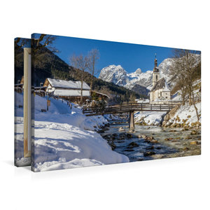 Premium Textil-Leinwand 90 cm x 60 cm quer Ramsau im Winter, Oberbayern