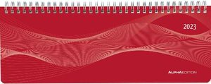 Tisch-Querkalender PP-Cover rot 2023 - Büro-Planer 29,7x10,5 cm - Tisch-Kalender - 1 Woche 2 Seiten - Ringbindung - Alpha Edition