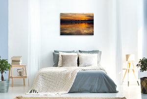 Premium Textil-Leinwand 90 cm x 60 cm quer Bretagne - Crozon - Sonnenuntergang am Plage de Goulien